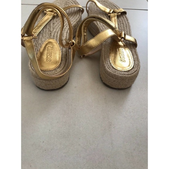 Schutz Sandalia Salto Baixo Jute Gold Metallic Platform Sandals - Picture 12 of 12